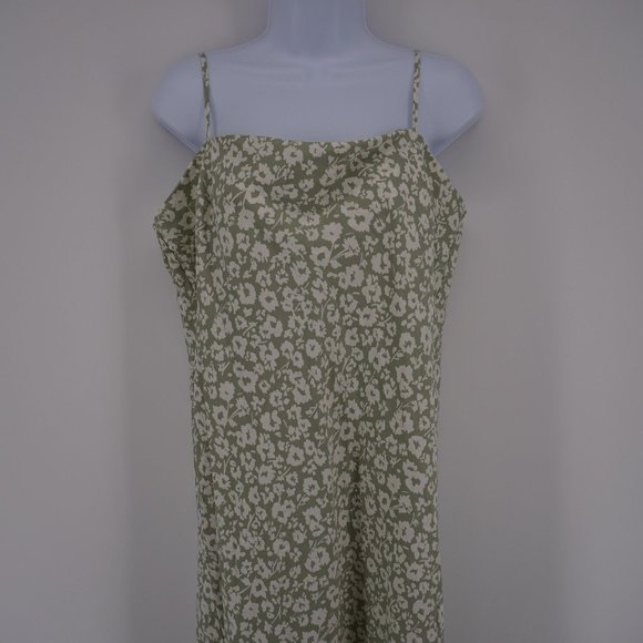 a new day NWT Women's Green Floral Sleeveless Square Neck Midi Dress Sz L - Picture 1 of 7
